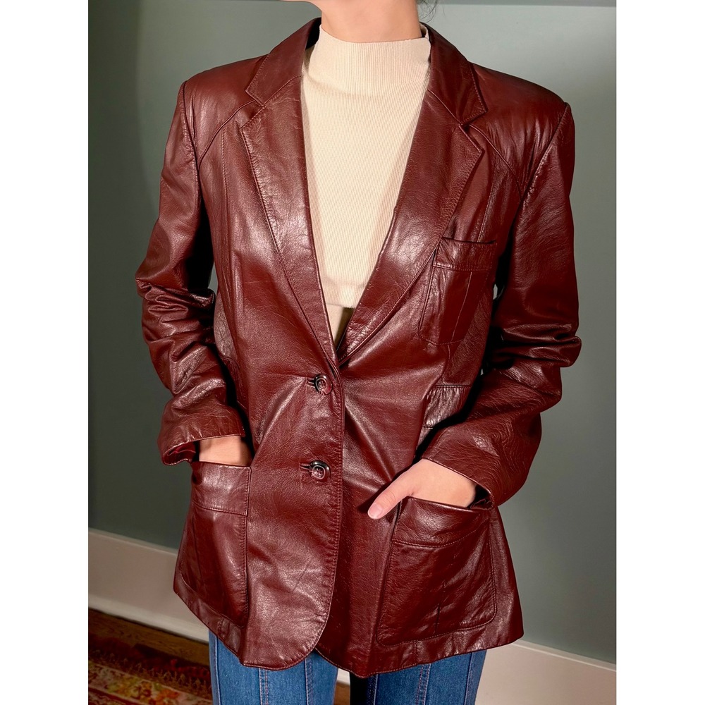 Vintage 1970s / 1980s Leather Jacket Blazer Burgundy Coat Fall 70s Retro